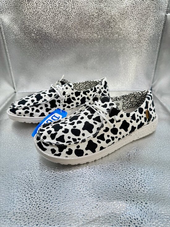 Hey Dude Shoes - NWT Hey Dude Wendy 10 Milky Way Cow Print Black and White Slip On Shoes Loafers
